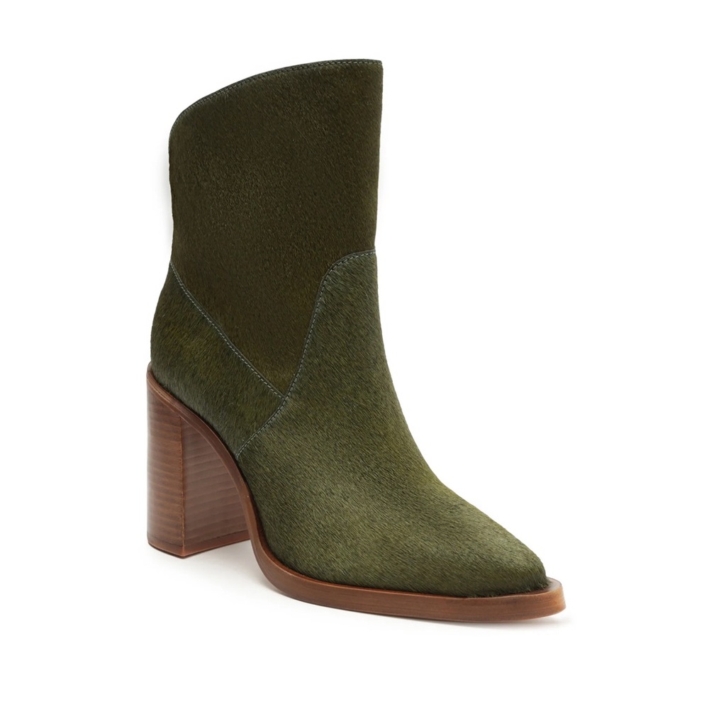 Misty Leather Olive Green Block Heel Ankle Boots - SCHUTZ